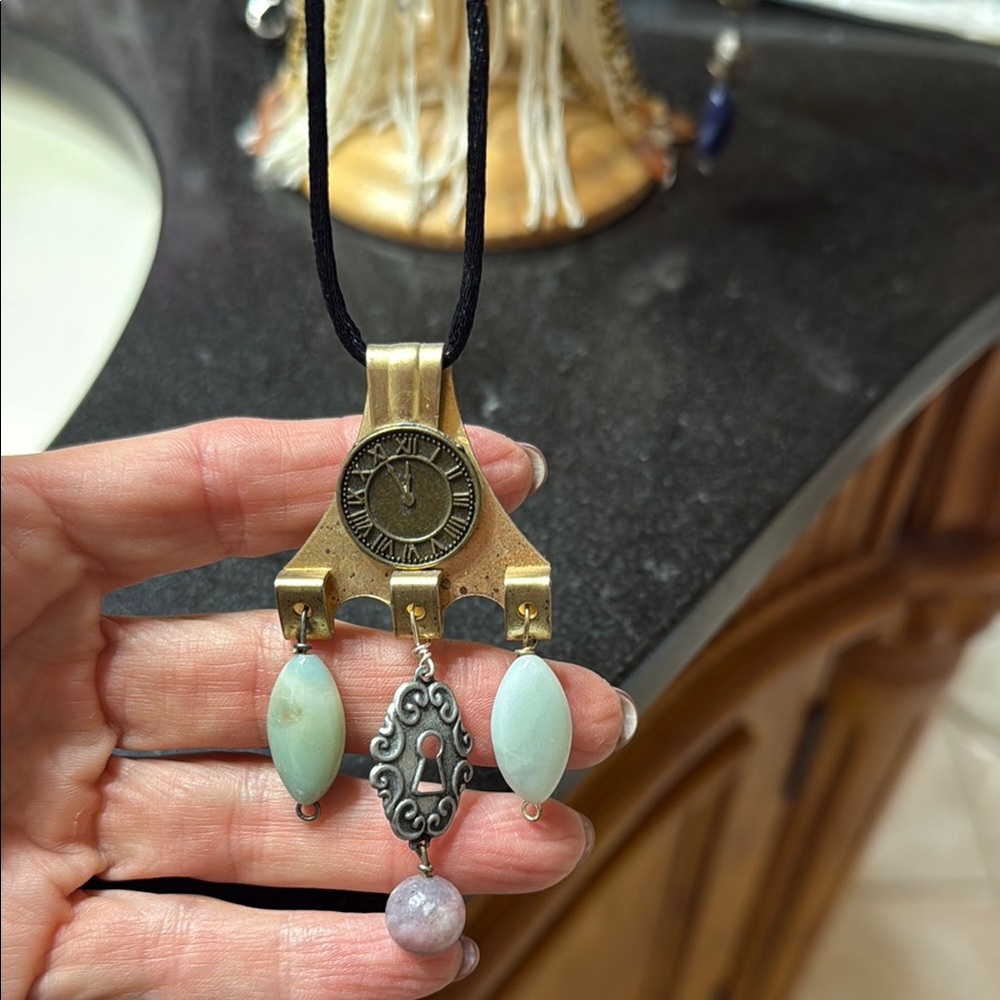 Brass Clock Pendant/ Mint Gemstones/Buddha charm necklaces lot of 2